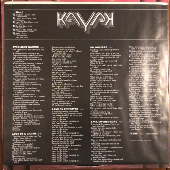 Kayak Starlight Dancer Vinyl Lp '77 - Picture 3 of 8